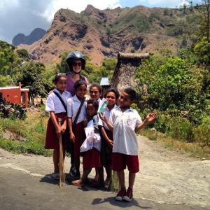 Aideen with School Kids, high in the mountains of Flores
